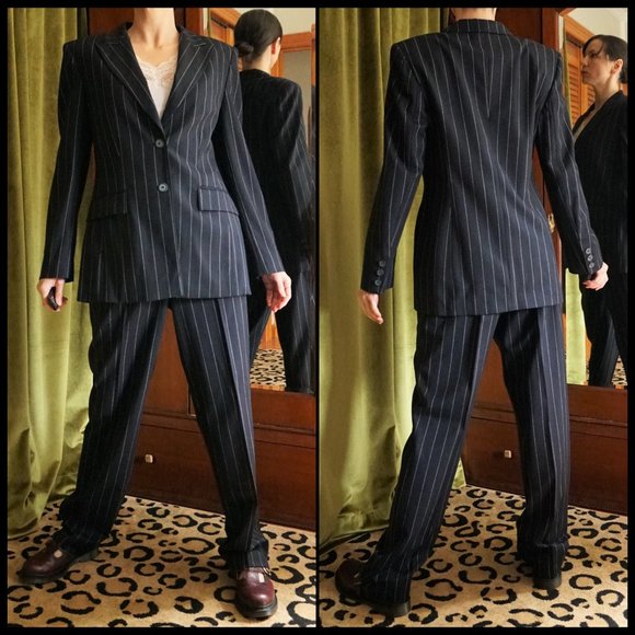 Vintage 1990s Badass Boss Babe Mondi 2-Piece Wool Pinstripe Suit | Medium